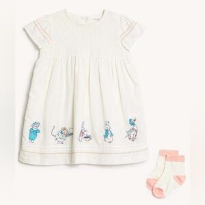 Marks & Spencer NWT dress and socks set 3-6 months baby girls Peter Rabbit smock